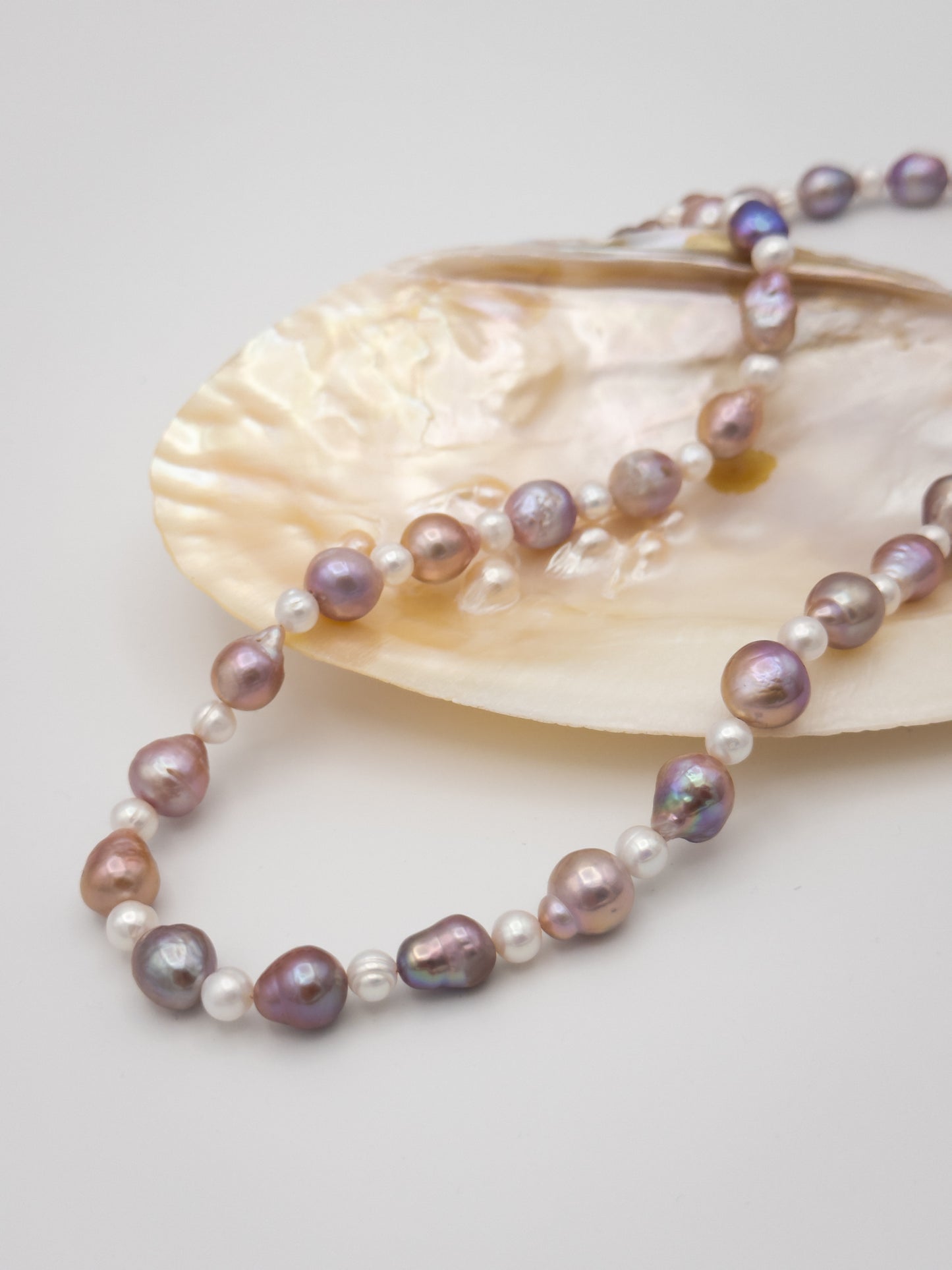 6-10mm Baroque/Round Natural Purple/White Pearl Necklace