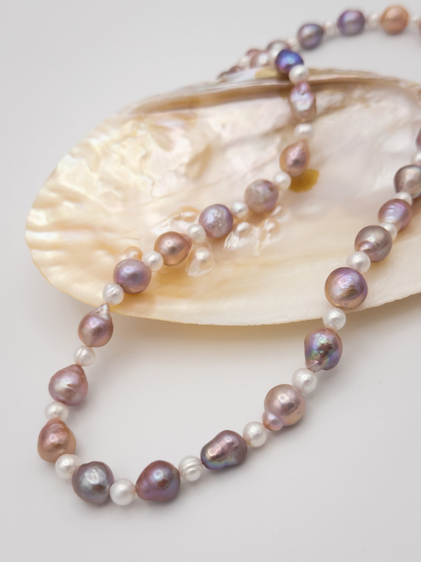 6-10mm Baroque/Round Natural Purple/White Pearl Necklace