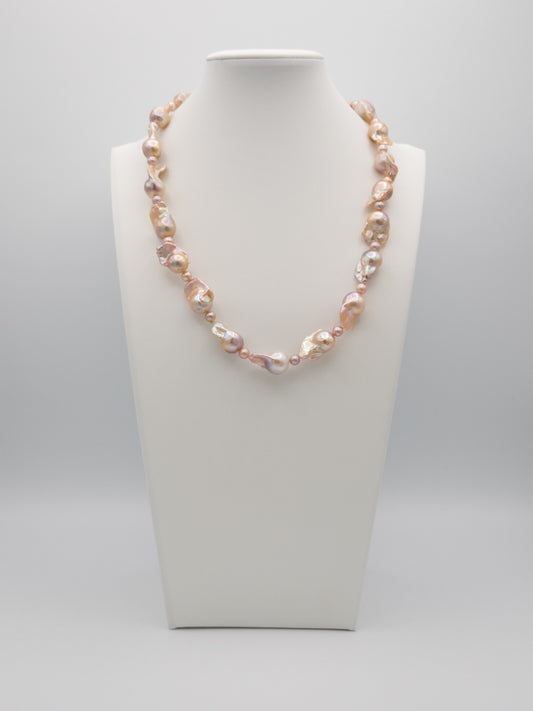 Medium Baroque Mixed Round Natural Pink/Purple/Champagne Pearl Necklace