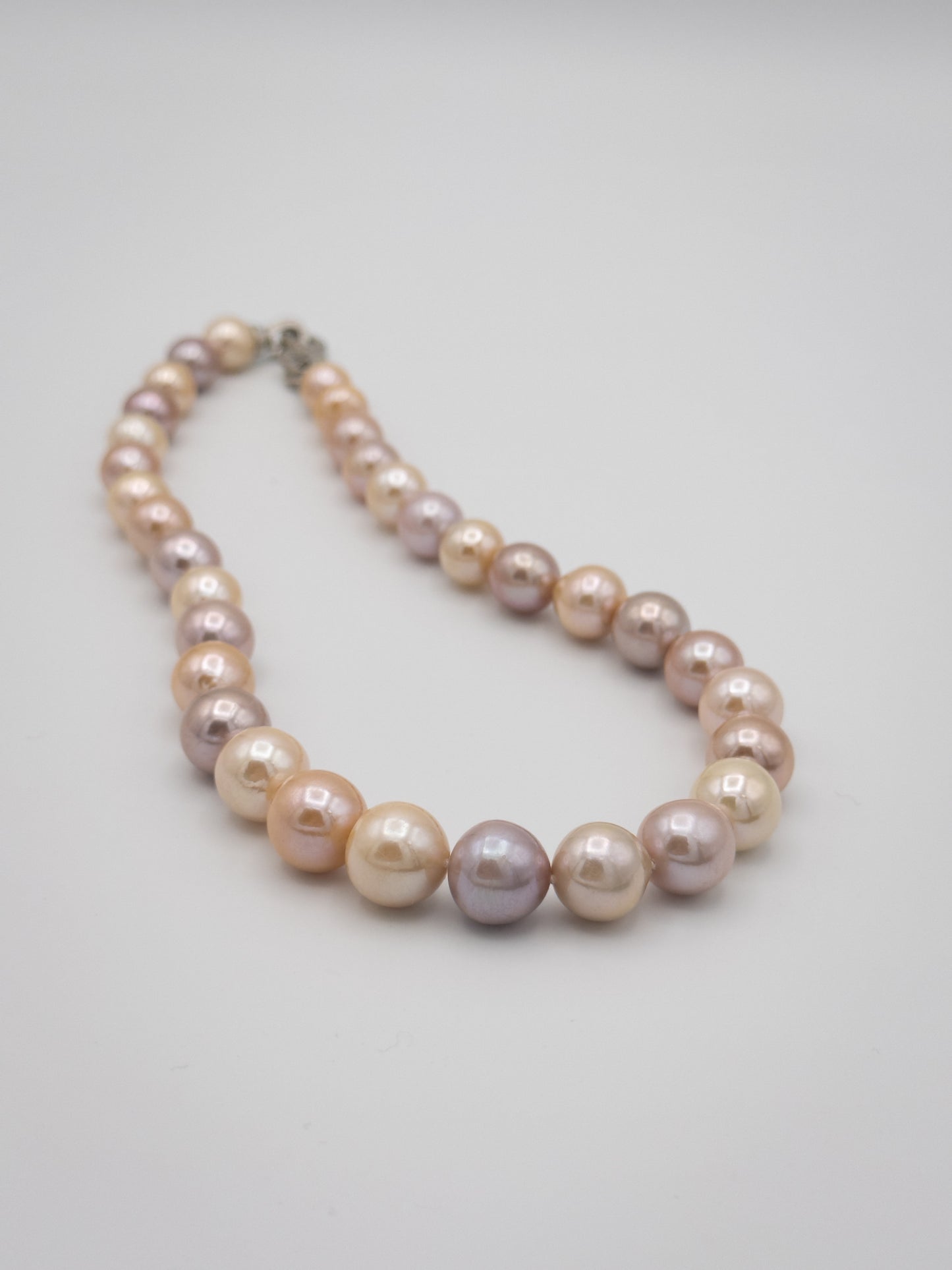 10.5-13.5mm Round Natural Candy Color Pink/Purple/Champagne Pearl Necklace