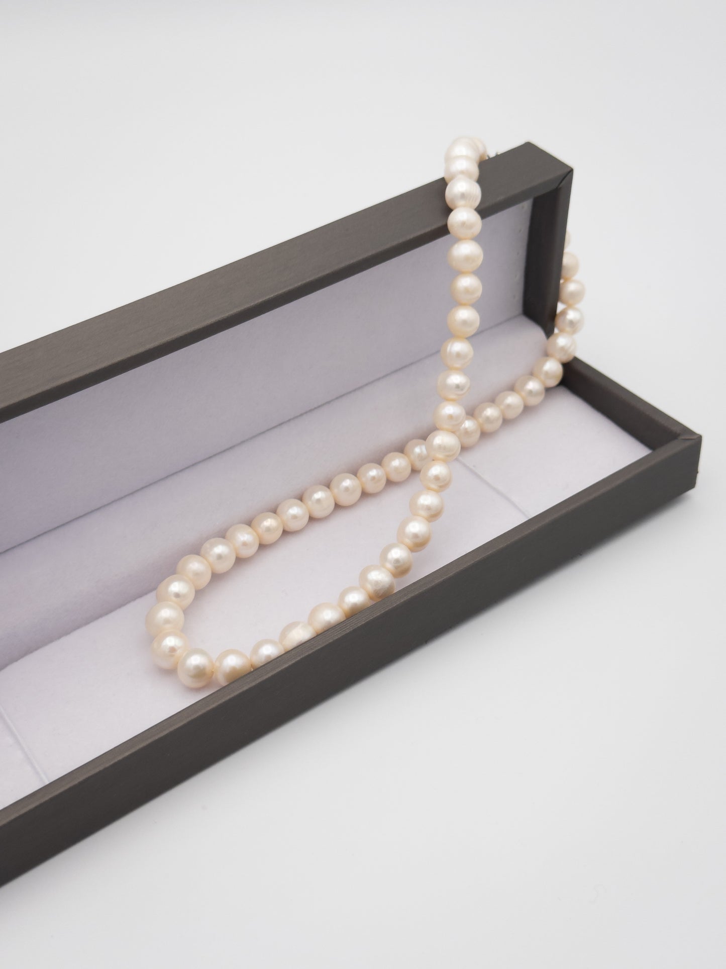 7-8.5mm Semi Round Natural White Pearl Necklace