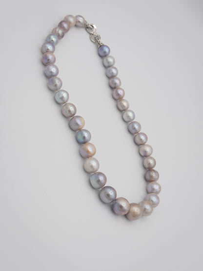 10-13.5mm Round Natural Silver/Purple/Blue Pearl Necklace