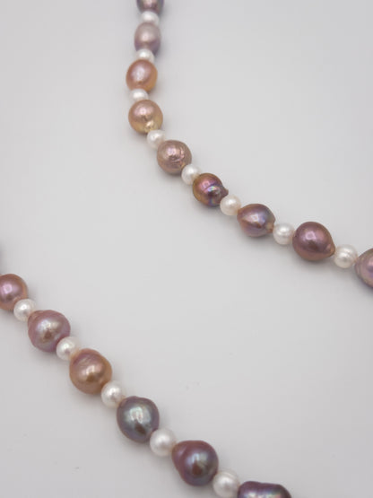 6-10mm Baroque/Round Natural Purple/White Pearl Necklace