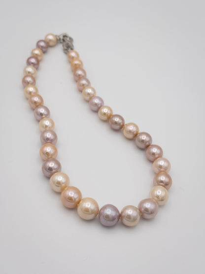 10.5-13.5mm Round Natural Candy Color Pink/Purple/Champagne Pearl Necklace