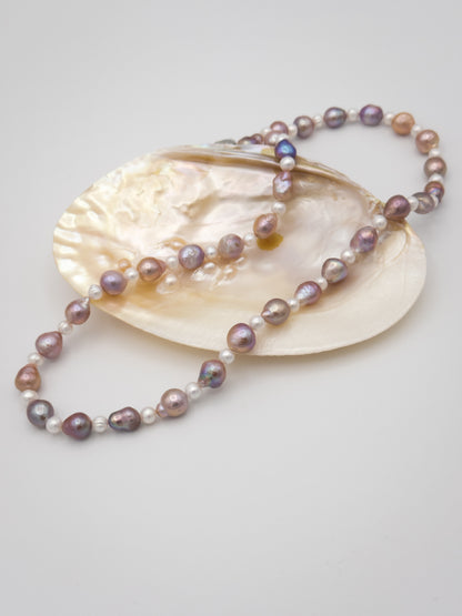 6-10mm Baroque/Round Natural Purple/White Pearl Necklace