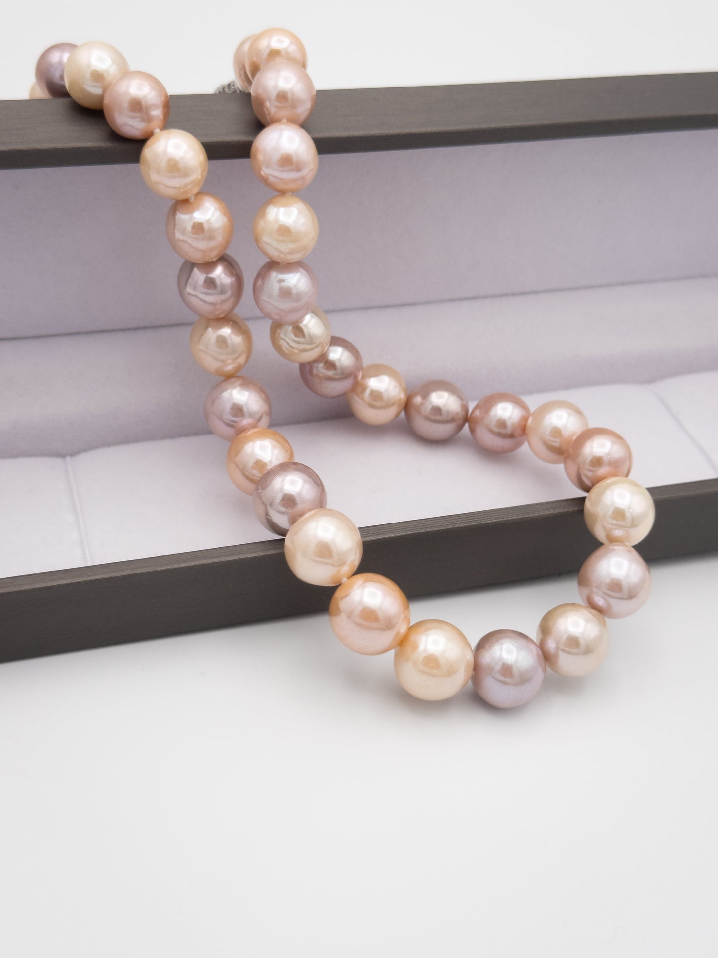 10.5-13.5mm Round Natural Candy Color Pink/Purple/Champagne Pearl Necklace