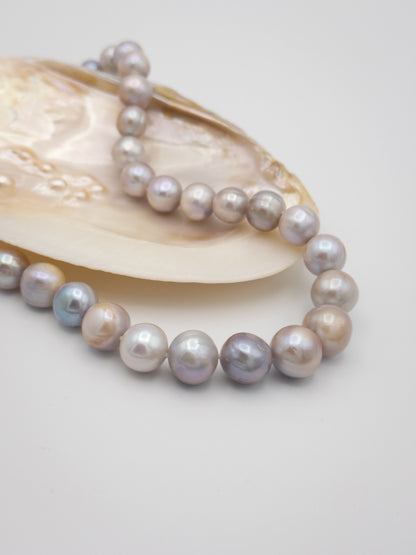 10-13.5mm Round Natural Silver/Purple/Blue Pearl Necklace