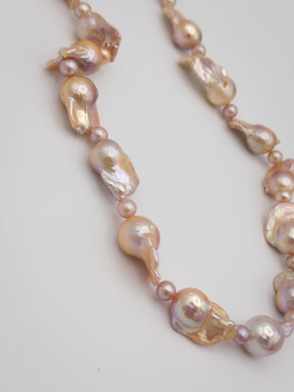 Medium Baroque Mixed Round Natural Pink/Purple/Champagne Pearl Necklace