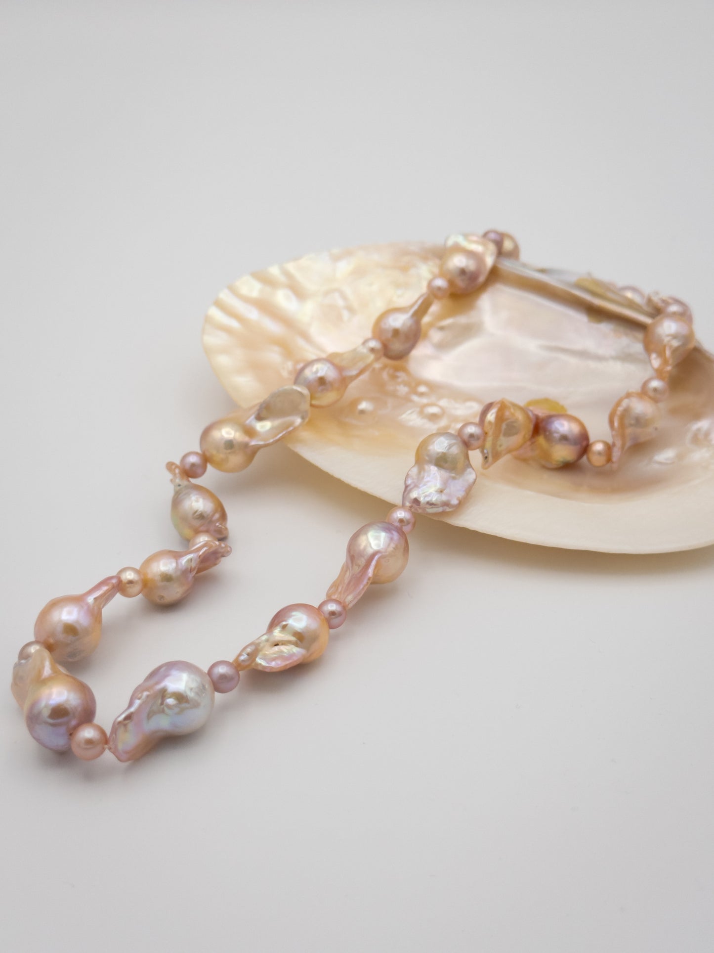 Medium Baroque Mixed Round Natural Pink/Purple/Champagne Pearl Necklace