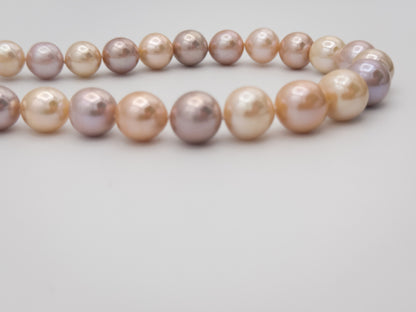 10.5-13.5mm Round Natural Candy Color Pink/Purple/Champagne Pearl Necklace