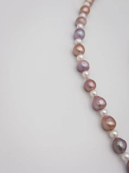 6-10mm Baroque/Round Natural Purple/White Pearl Necklace