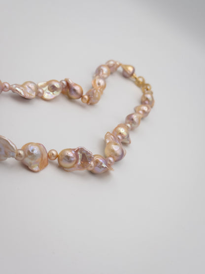 Medium Baroque Mixed Round Natural Pink/Purple/Champagne Pearl Necklace