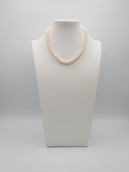 7-8.5mm Semi Round Natural White Pearl Necklace