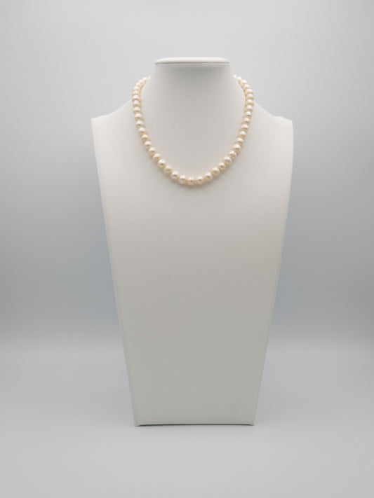 7-8.5mm Semi Round Natural White Pearl Necklace