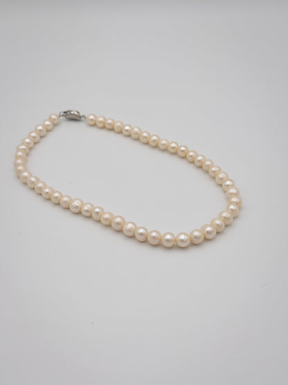 7-8.5mm Semi Round Natural White Pearl Necklace