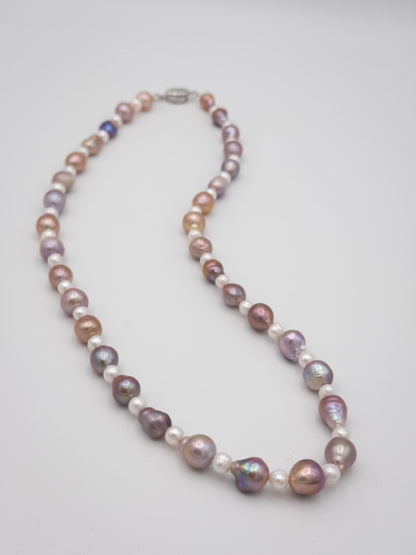 6-10mm Baroque/Round Natural Purple/White Pearl Necklace