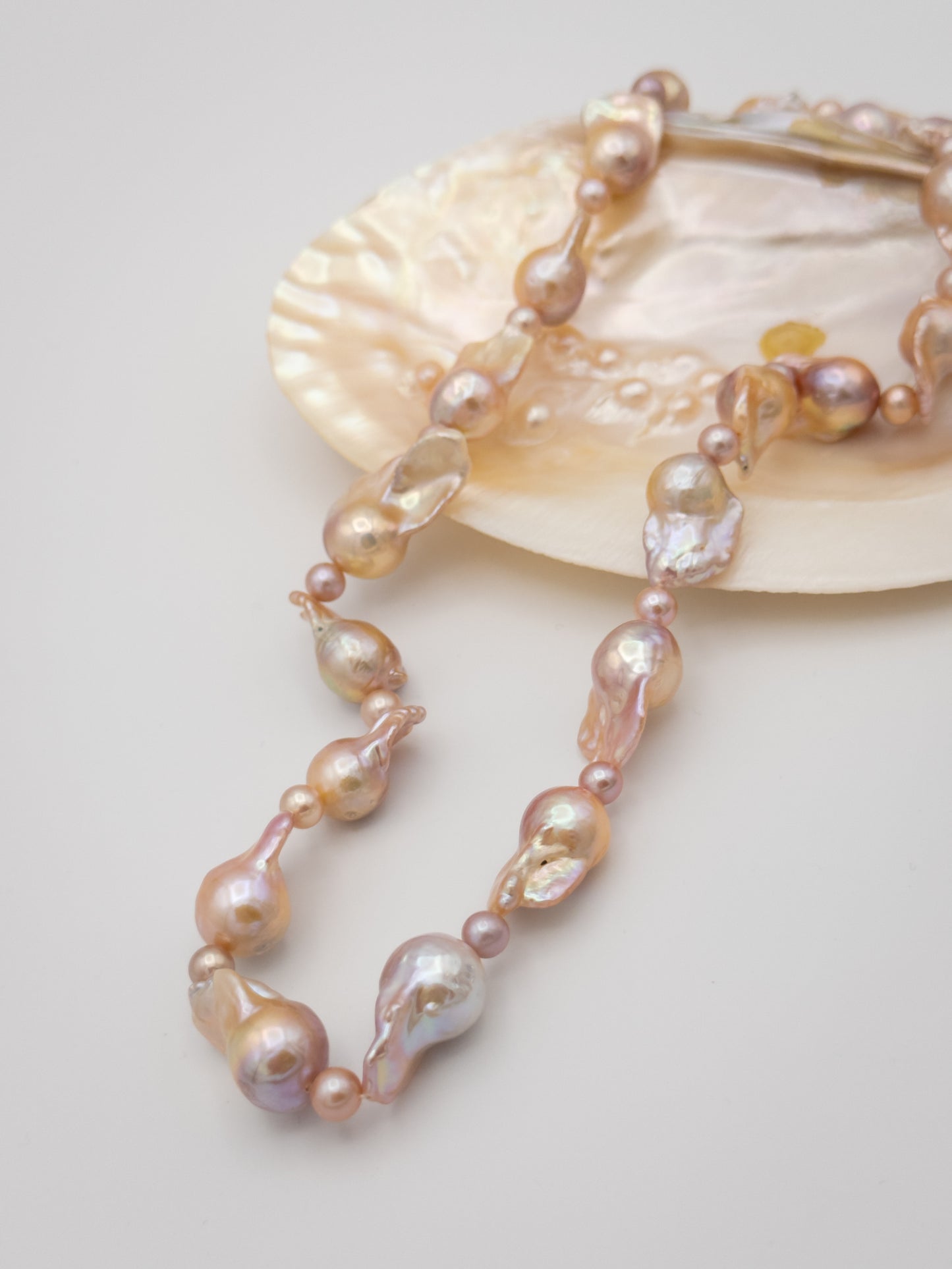 Medium Baroque Mixed Round Natural Pink/Purple/Champagne Pearl Necklace