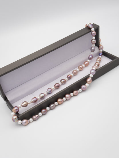 6-10mm Baroque/Round Natural Purple/White Pearl Necklace