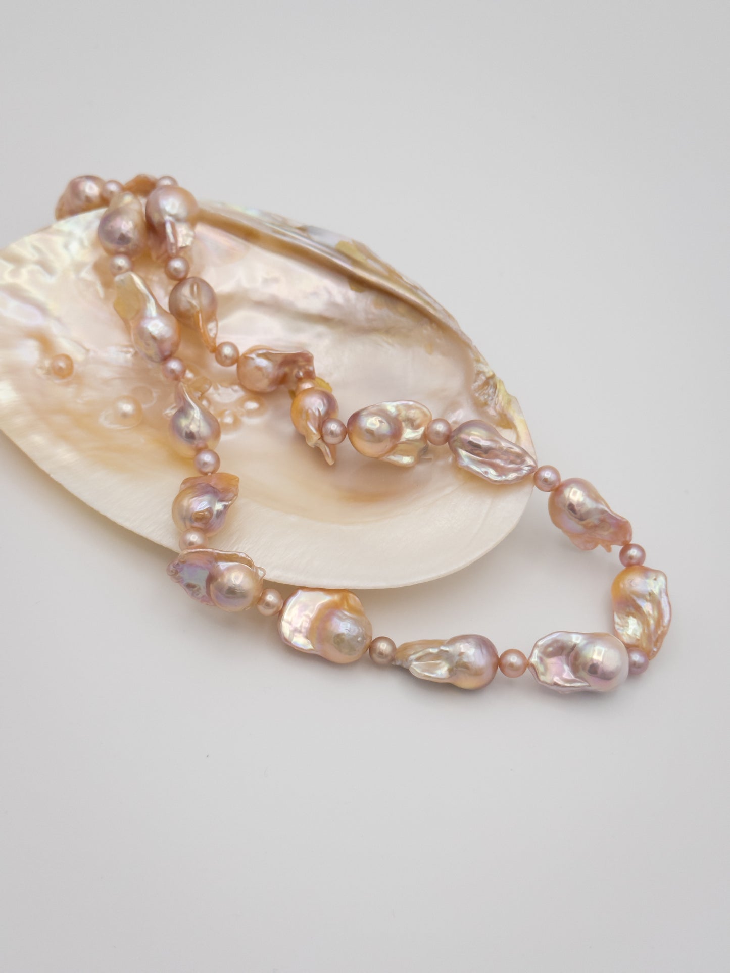 Medium Baroque Mixed Round Natural Pink/Purple/Champagne Pearl Necklace