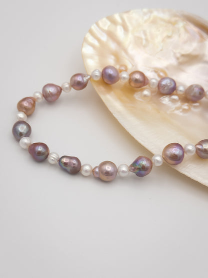 6-10mm Baroque/Round Natural Purple/White Pearl Necklace