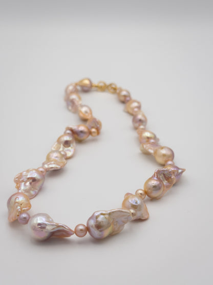 Medium Baroque Mixed Round Natural Pink/Purple/Champagne Pearl Necklace