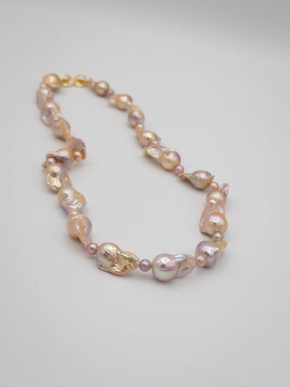 Medium Baroque Mixed Round Natural Pink/Purple/Champagne Pearl Necklace