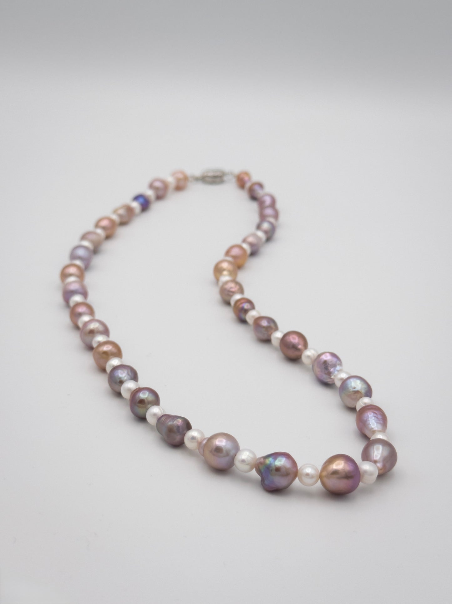 6-10mm Baroque/Round Natural Purple/White Pearl Necklace