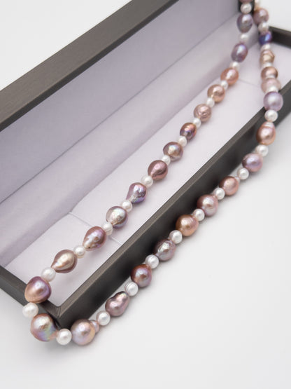 6-10mm Baroque/Round Natural Purple/White Pearl Necklace