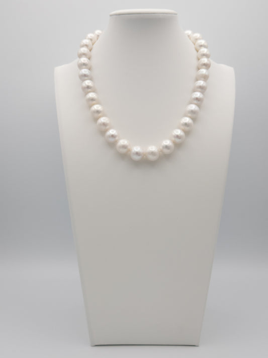 12.5-15mm Round Natural White Pearl Necklace