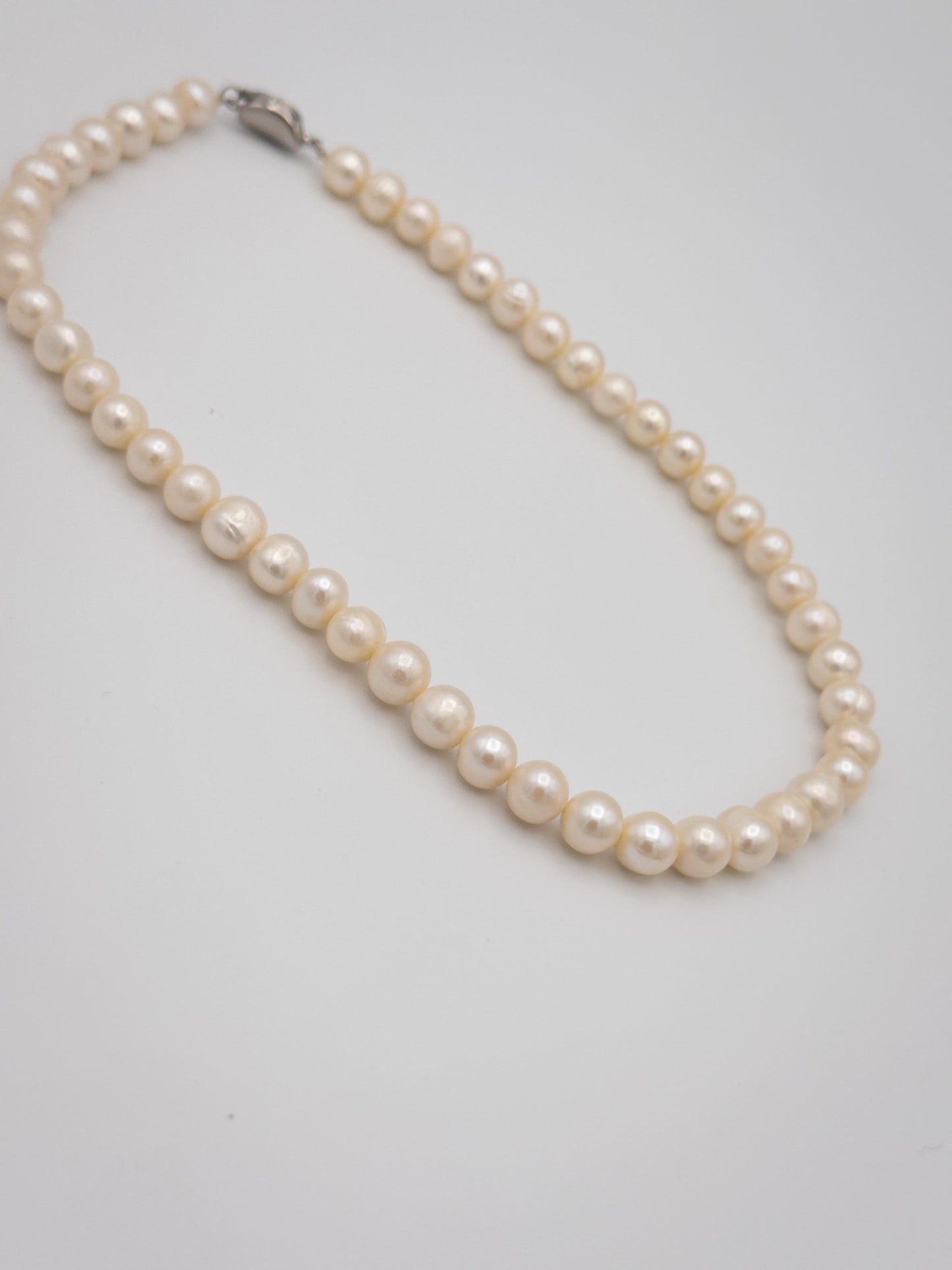 7-8.5mm Semi Round Natural White Pearl Necklace