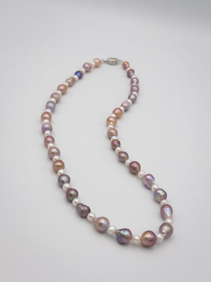 6-10mm Baroque/Round Natural Purple/White Pearl Necklace