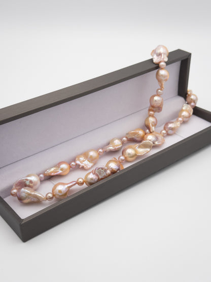 Medium Baroque Mixed Round Natural Pink/Purple/Champagne Pearl Necklace