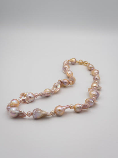 Medium Baroque Mixed Round Natural Pink/Purple/Champagne Pearl Necklace