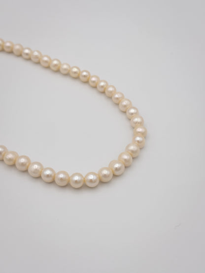 7-8.5mm Semi Round Natural White Pearl Necklace