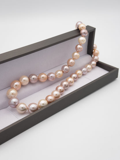 10.5-13.5mm Round Natural Candy Color Pink/Purple/Champagne Pearl Necklace