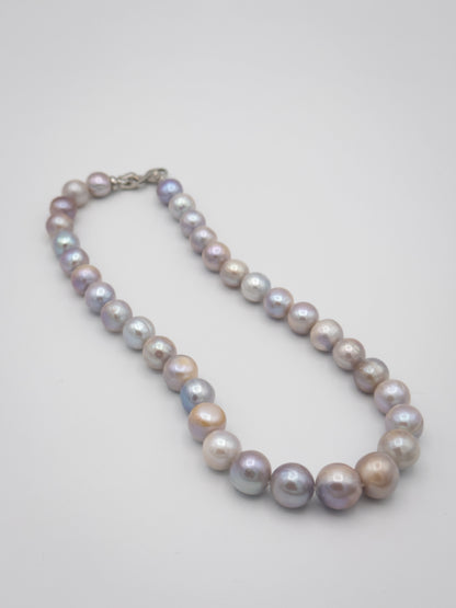 10-13.5mm Round Natural Silver/Purple/Blue Pearl Necklace