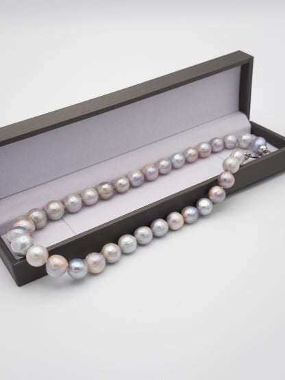 10-13.5mm Round Natural Silver/Purple/Blue Pearl Necklace