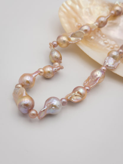 Medium Baroque Mixed Round Natural Pink/Purple/Champagne Pearl Necklace