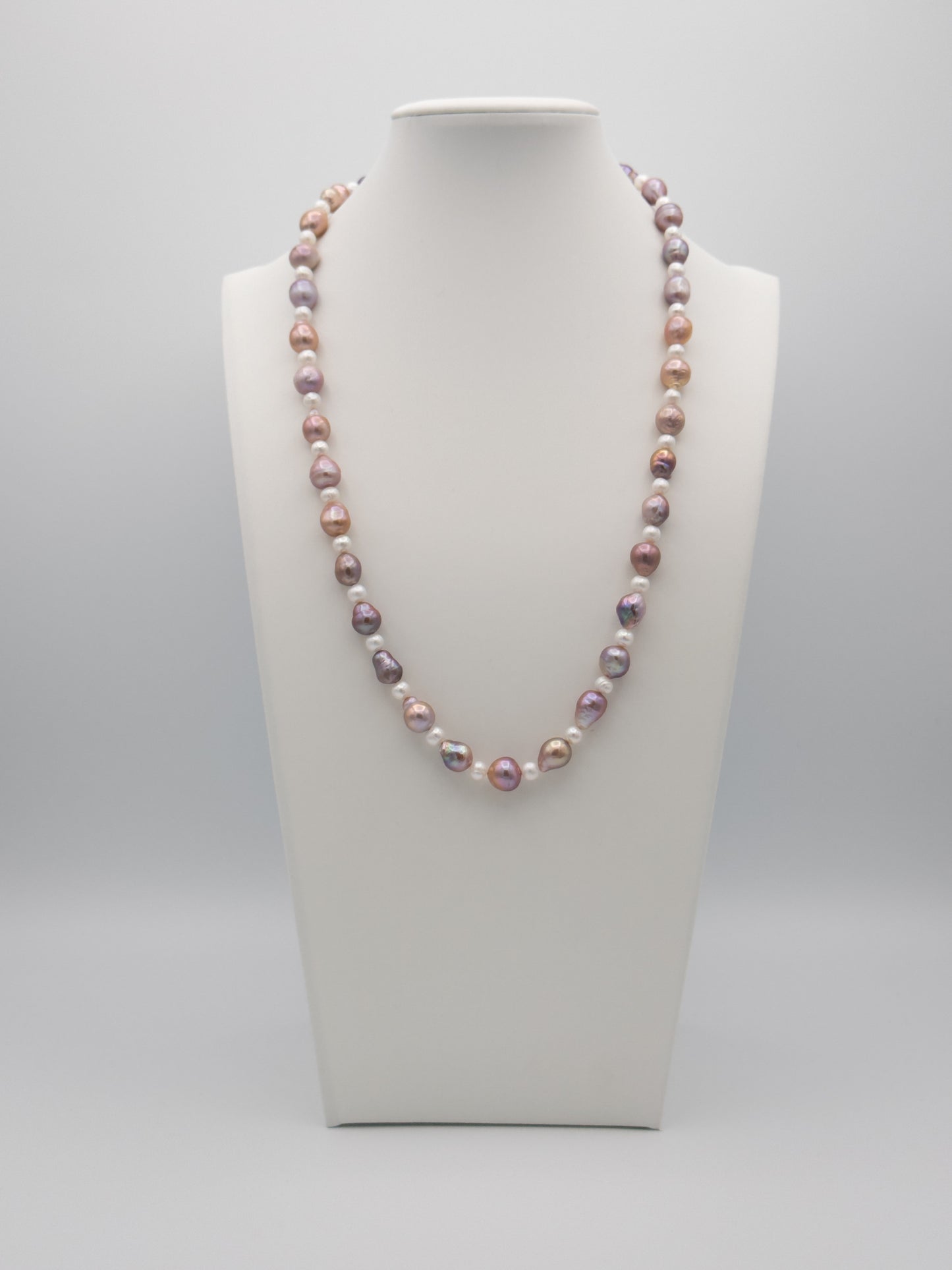 6-10mm Baroque/Round Natural Purple/White Pearl Necklace