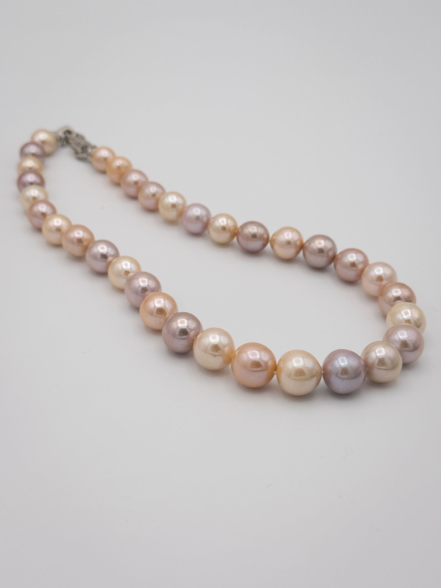 10.5-13.5mm Round Natural Candy Color Pink/Purple/Champagne Pearl Necklace