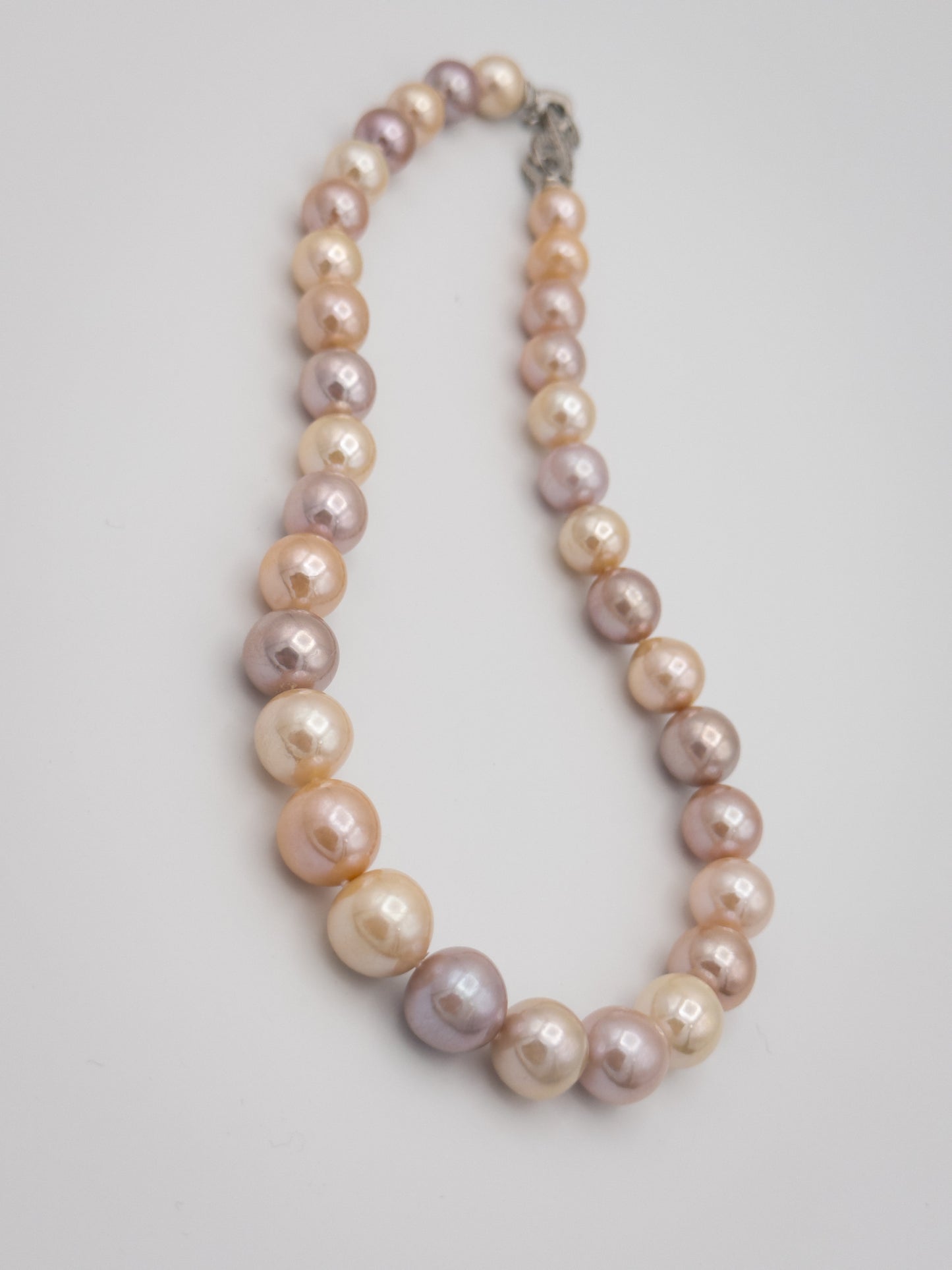 10.5-13.5mm Round Natural Candy Color Pink/Purple/Champagne Pearl Necklace