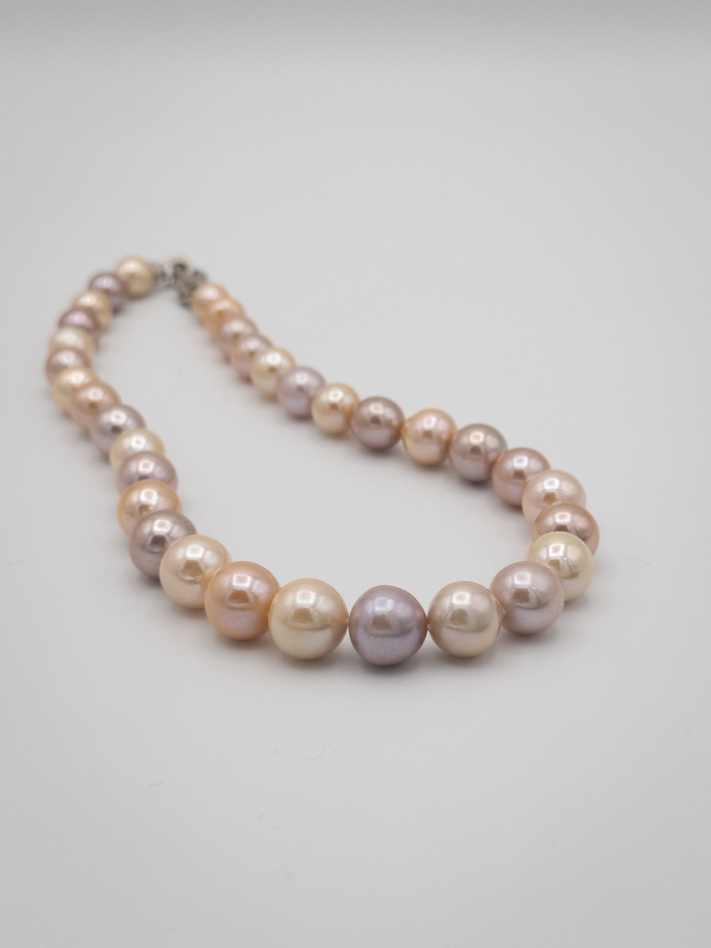 10.5-13.5mm Round Natural Candy Color Pink/Purple/Champagne Pearl Necklace