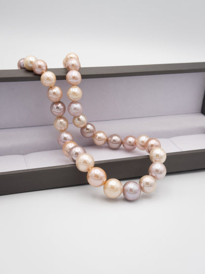 10.5-13.5mm Round Natural Candy Color Pink/Purple/Champagne Pearl Necklace