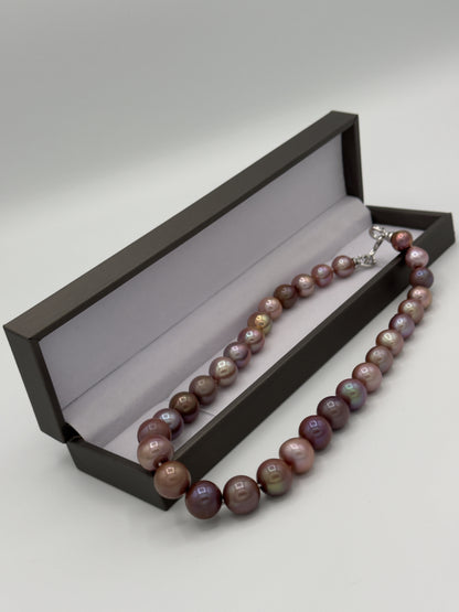 10.5-13.5mm Round Natural Purple Pearl Necklace