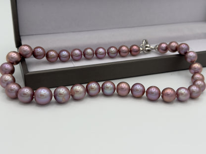 10.5-13.5mm Round Natural Purple Pearl Necklace