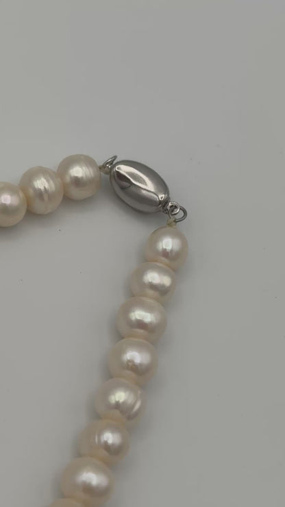 7-8.5mm Semi Round Natural White Pearl Necklace