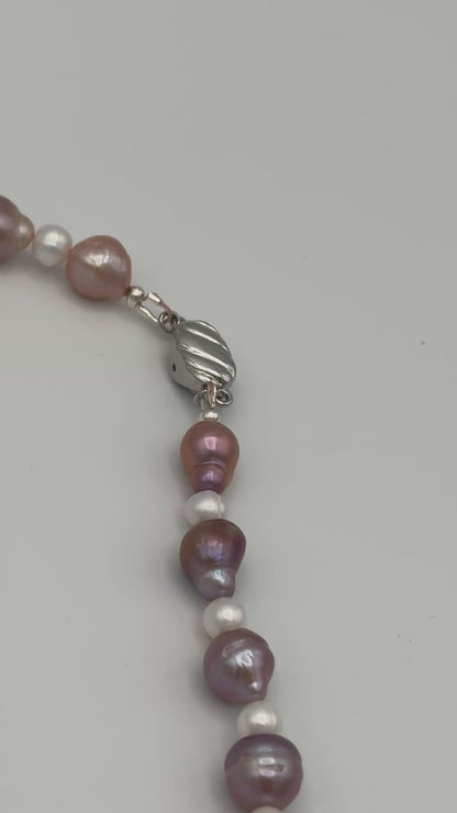 6-10mm Baroque/Round Natural Purple/White Pearl Necklace