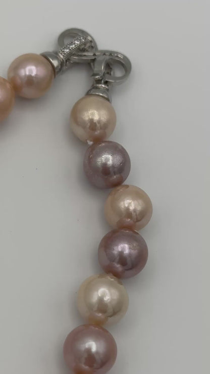 10.5-13.5mm Round Natural Candy Color Pink/Purple/Champagne Pearl Necklace