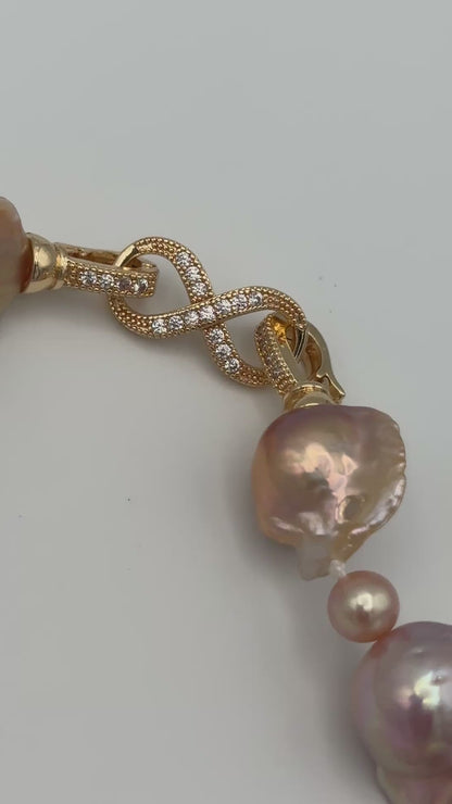 Medium Baroque Mixed Round Natural Pink/Purple/Champagne Pearl Necklace